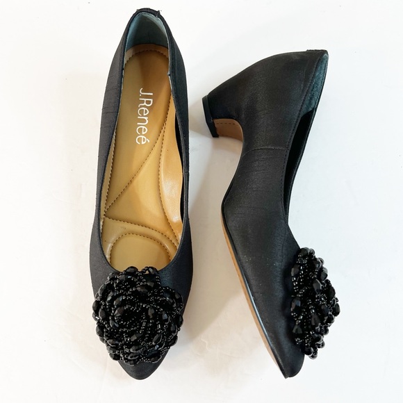 J. Renee DEYANNE Black Embellished Detail Memory Foam Heel Pumps Size 6 M - Picture 1 of 13
